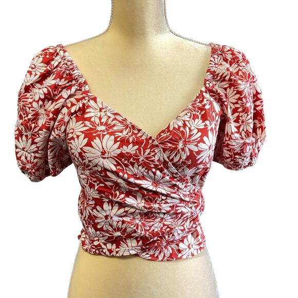 Madewell Anita Linen Puff Sleeves Floral Wrap Top Size Small - Picture 3 of 10